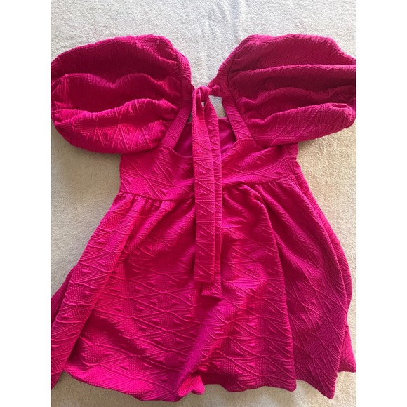 Free People Violet Mini Dress Fuchsia Pink Puff Sleeve Open Back XL - Picture 4 of 6